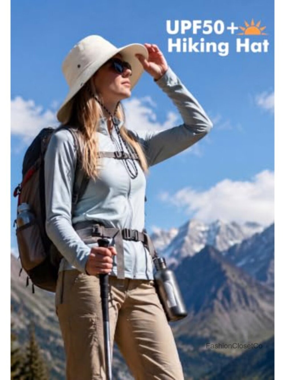 UPF 50+ Wide Brim Sun Hat with Ponytail Hole - Packable Bucket Hat for Hiking - Picture 3 of 6